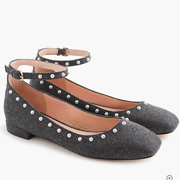 J. Crew Poppy ankle-strap ballet flats in embellished wool pearl size 9.5 - Picture 2 of 15